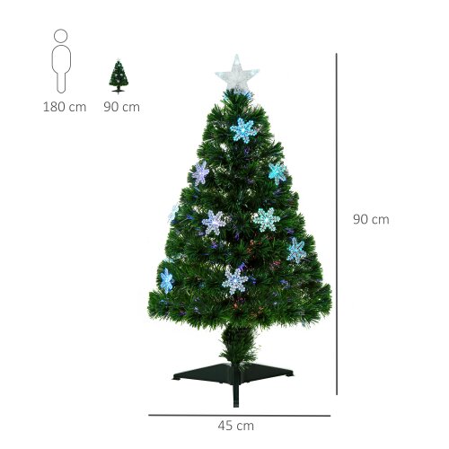 HOMCOM 3FT Green Fiber Optic Full Lights Christmas Tree Multi LED Stars