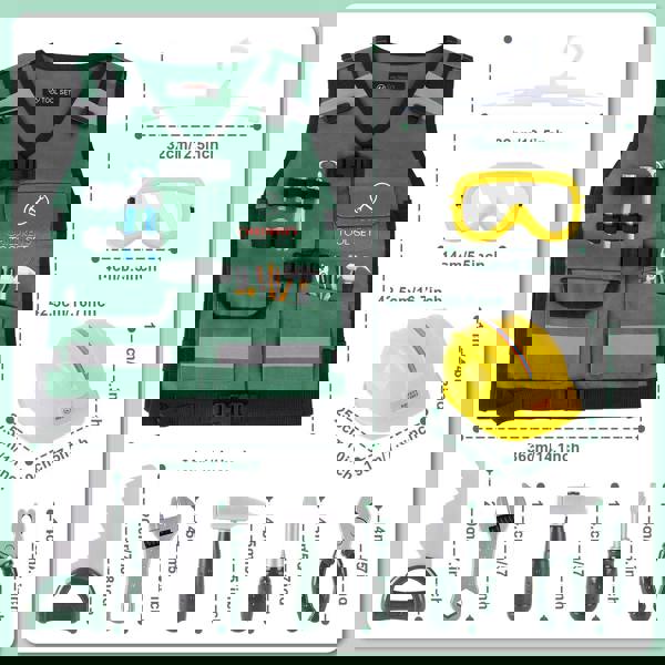 deAO Construction Role Play Costume Set - Builder Vest, Safety Helmet, Toy Tools & Accessories for Kids