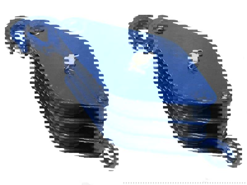 0.75 Ton 100MM Treble Sheave London Pattern Pulley Block With Hook & Safety Catch - 16MM Wire Rope