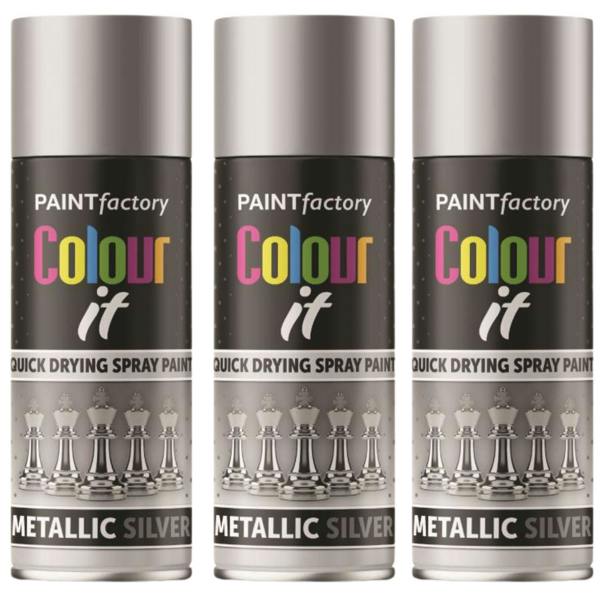 Paint Factory 3X  Metallic Silver Spray Paint 200ml