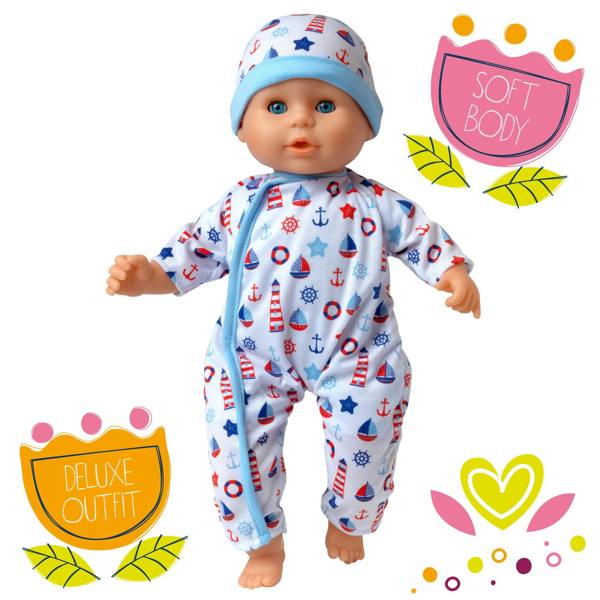 Dolls World Little Treasure - 38cm Soft Bean Bodied White Boy Doll - For ages 18 months+