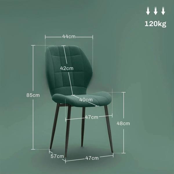 Single emerald green flannel dining chair with quilted low back and thick cushioned seat