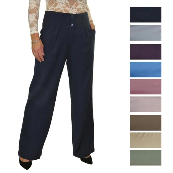Paulo Due Women's Straight Leg Wide Waistband Trousers Blue