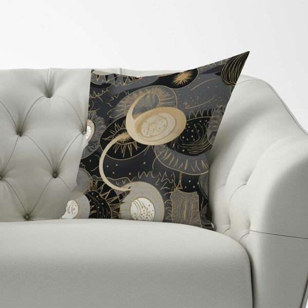 Warren Reed Abstract Silver Gold Sun and Moon Cushions