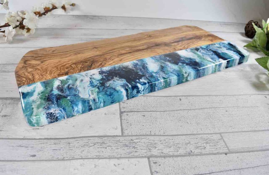 Large Charcuterie Serving Board 50cm - Rustic Olive Wood with Resin Art 