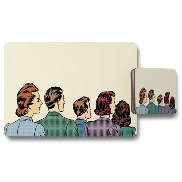 Benjamin Tate Design A crowd of spectators stand back retro style pop art (Placemat & Coaster Set)