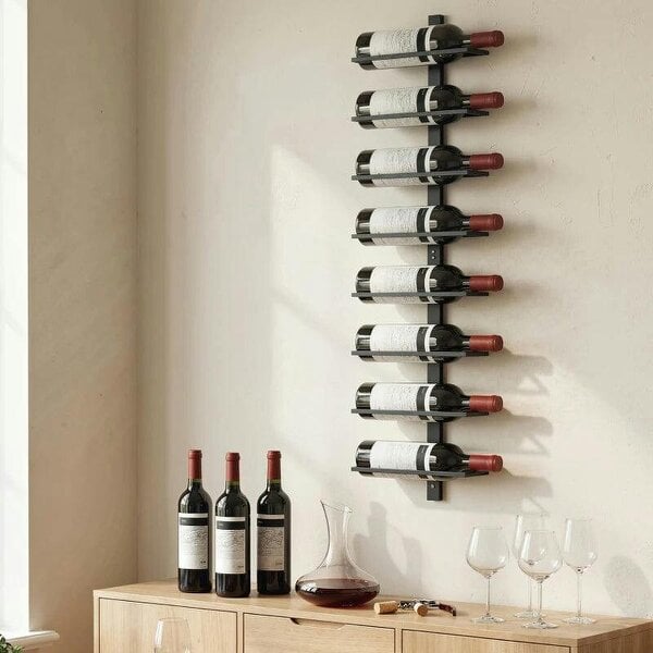 Wall Mounted Wine Rack, 8 Tier Metal Wine Display Rack, Storage Holder for Kitchen, Black - Black