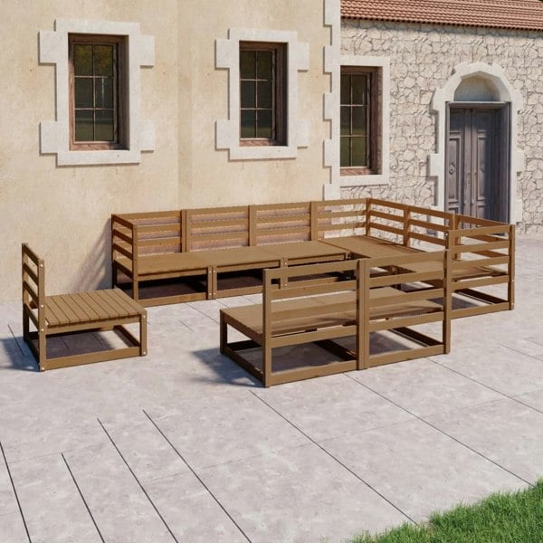 Berkfield 9 Piece Garden Lounge Set Honey Brown Solid Pinewood