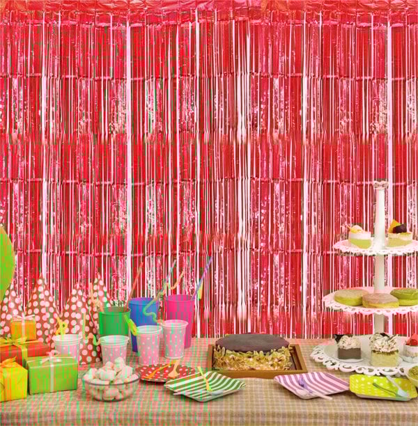 Cheetah Shimmer Tinsel Curtain, 3M x 1M Red