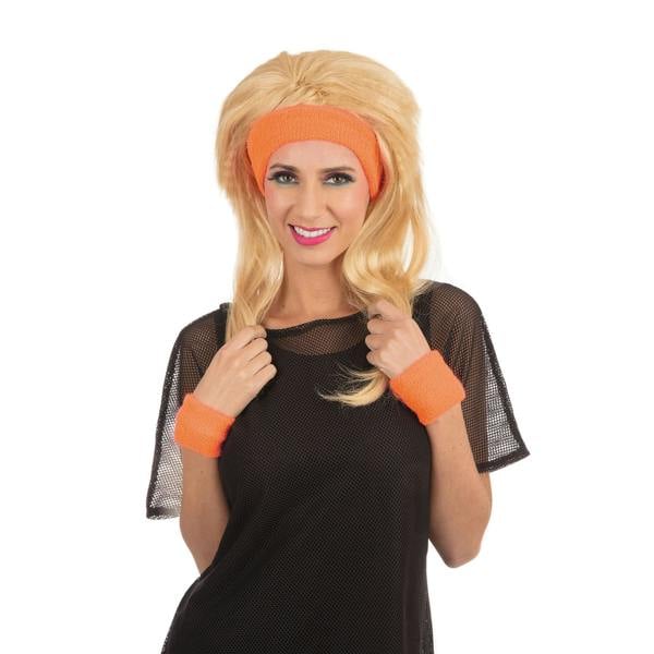 Bristol Novelty Unisex Adults 80s Headband Wristband Set - Orange - 