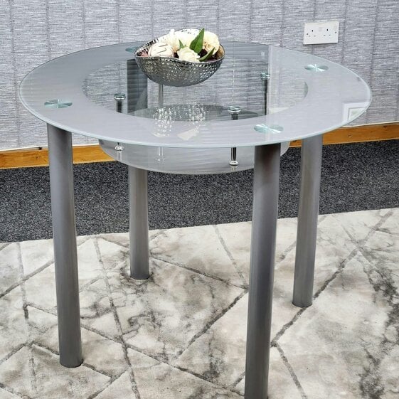 Kosy Koala Glass Grey Dining Table Round Dining Table Dining Room Kitchen Furniture