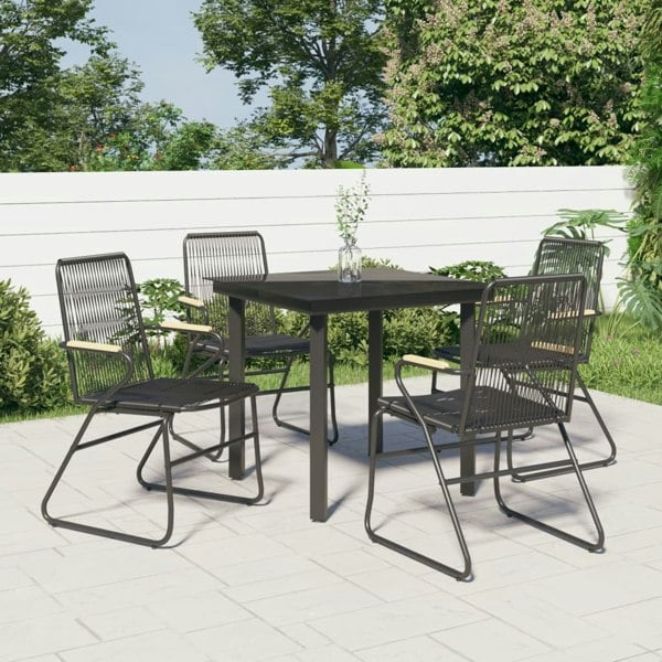 Berkfield 5 Piece Garden Dining Set Black PVC Rattan