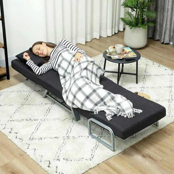 Single Sofa Bed, 3-in-1 Convertible Folding Chair Bed with Adjustable Backrest, Removable Armrests, Black