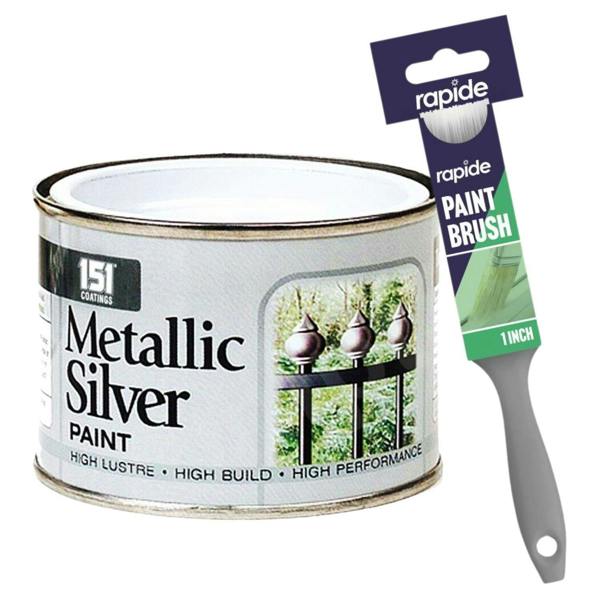 151 Metallic Silver Paint Tin 180ml With 1" Paint Brush