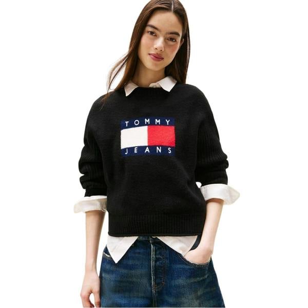 Tommy Jeans Womens/Ladies Flag Jumper - Black - 