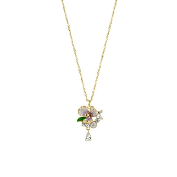 Spero London Pansy Violet Floral Necklace in Sterling Silver