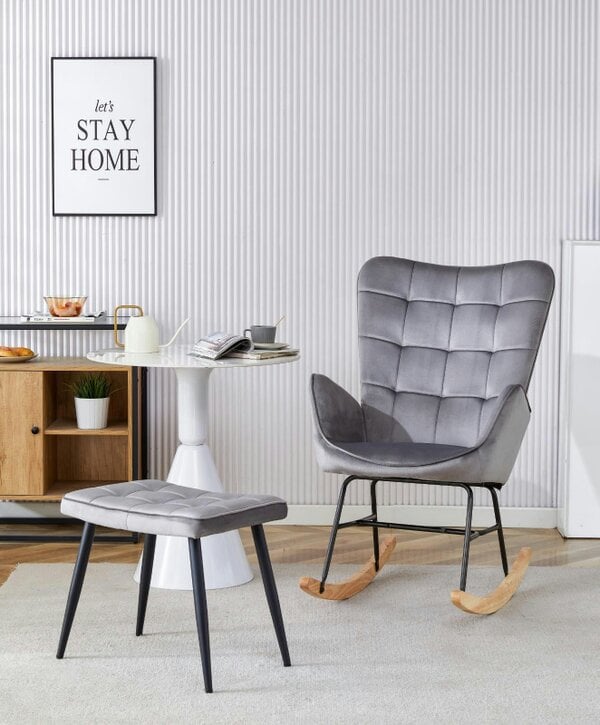 Kosy Koala Rocking chair recliner lounge with footstool grey velvet sofa living room furniture