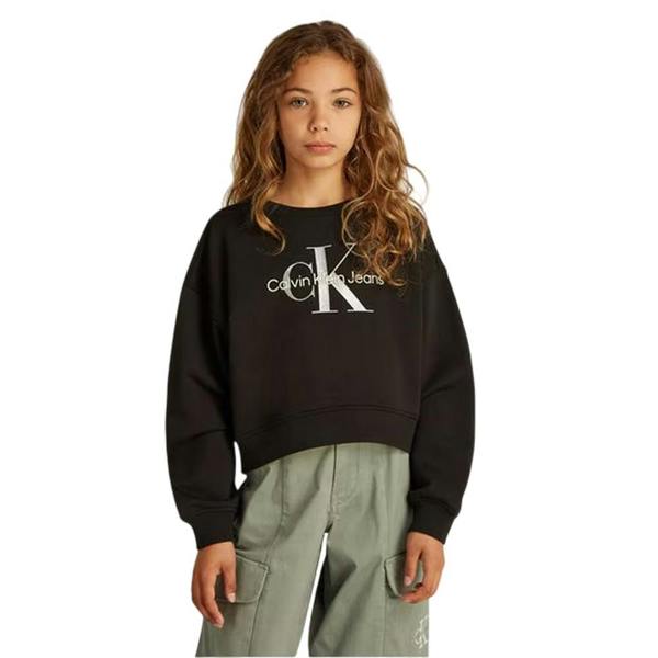 Calvin Klein Childrens/Kids Glitter Logo Regular Crop Sweatshirt - Black Blend - 
