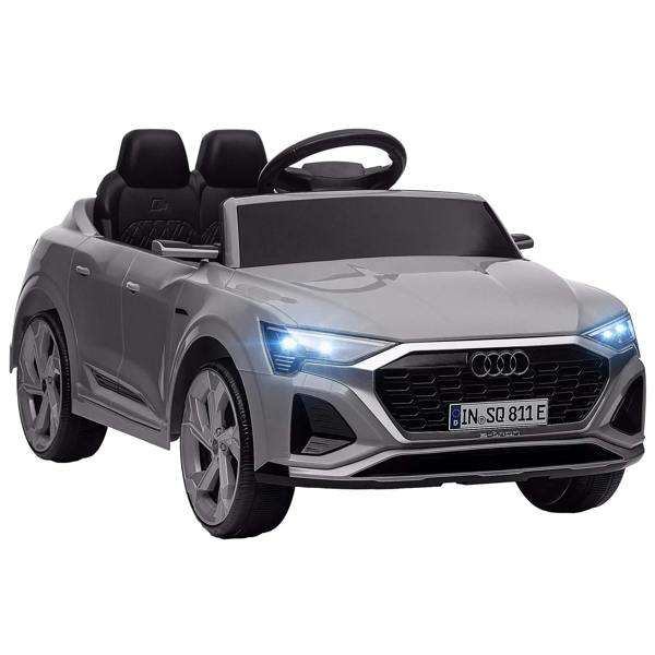 Grey Audi Q8 e-tron licensed ride-on car with LED headlights