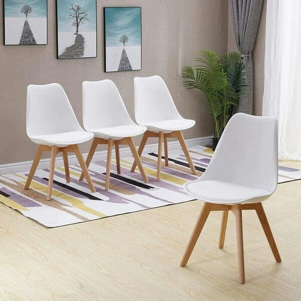 KOSY KOALA Modern Dining Table 140cm with Metal Hairpin Legs & Set of 4 White Dining Chairs for Kitchen Dining Space