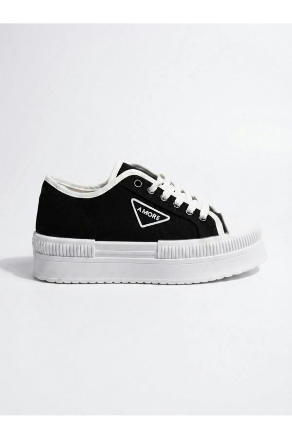 Constance Canvas Platform Lace Up Trainers - Black