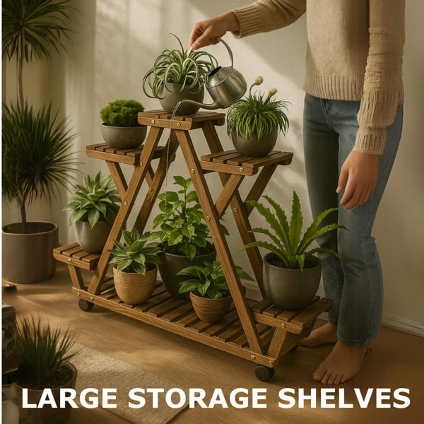 BMBO 6 Tier Wooden Plant Stand With Lockable Wheels