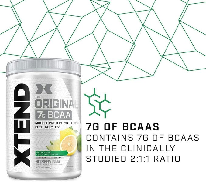 XTEND Original BCAA 7g Powder 444g 30 Servings – Choose Blue Raspberry or Lemon Lime