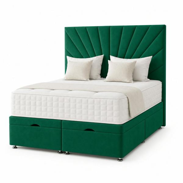 Great British Beds Sunrise Divan Ottoman Bed - Green Plush