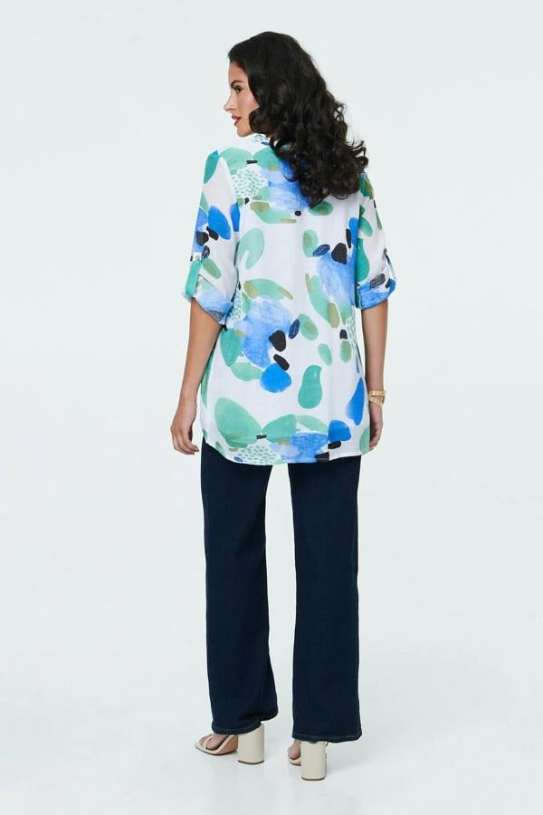 Blue | Abstract Relaxed 3/4 Sleeve Tunic Blouse
