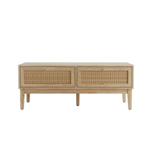 Wyld Haus Waterford Oak Wood and Rattan Coffee Table 2 Doors