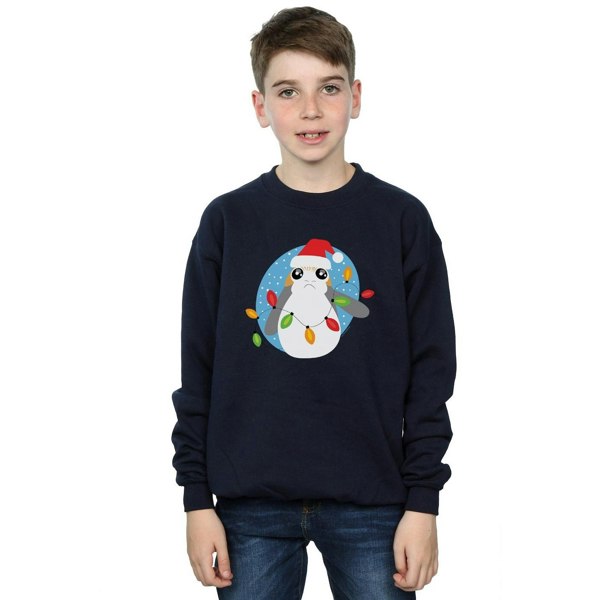 Star Wars Boys The Last Jedi Porg Christmas Lights Sweatshirt - Navy Blue