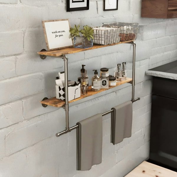 Rafaelo Mobilia Heavy Duty Pipe Wall-Mounted Floating Shelves Rustic Brown