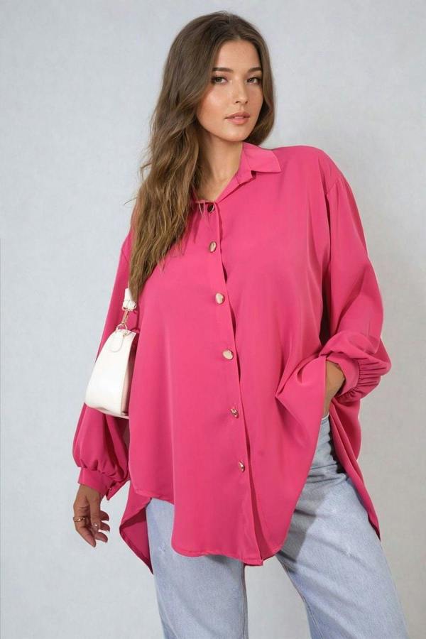 Sienna Oversized Collared Button Down Top - Fuschia