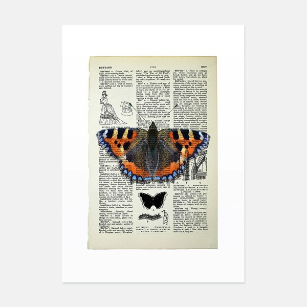 Hands & Hearts Tortoiseshell butterfly vintage book page art print