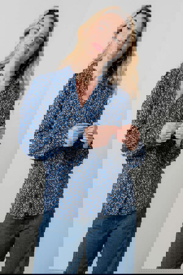 Lily & Me Wayfaring Ditsy Print Cotton Blouse Cobalt