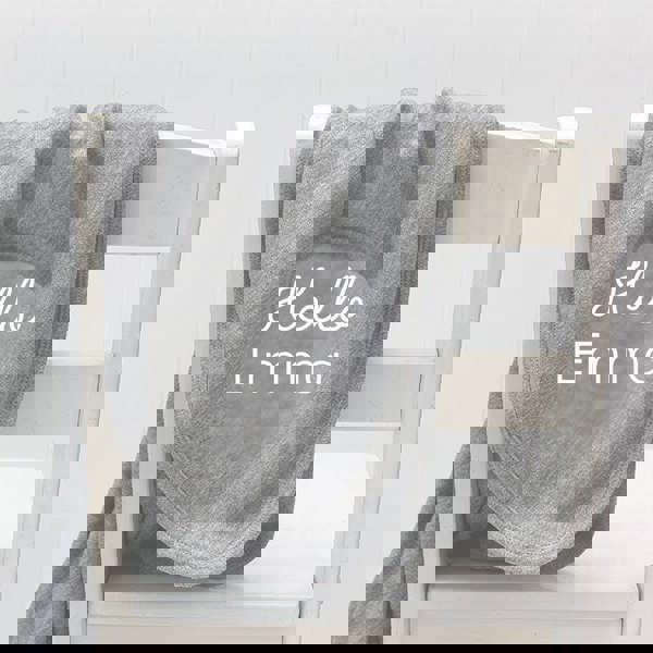 'Hello Baby' Grey Pram Blanket- Personalise