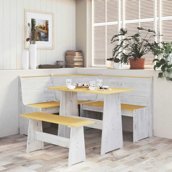 Berkfield Corner Bench 151 cm Solid Wood Pine Honey Brown and White