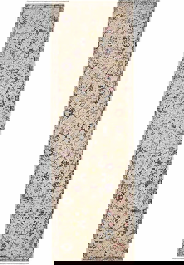 Traditional Floral Vintage Rug – Grey, Blue & Beige Elegance