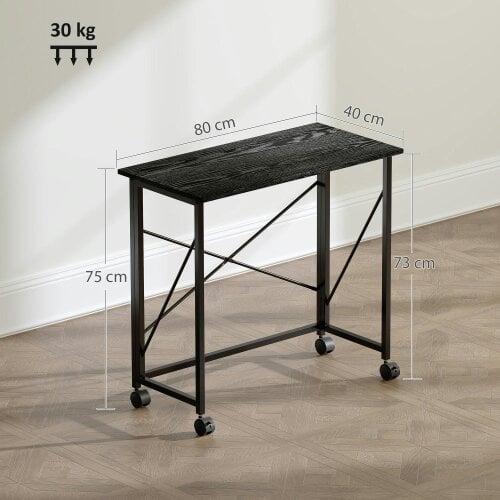 Wyld Haus Ziyozi 80cm Metal and Wood Black Folding Desk On Lockable Wheels