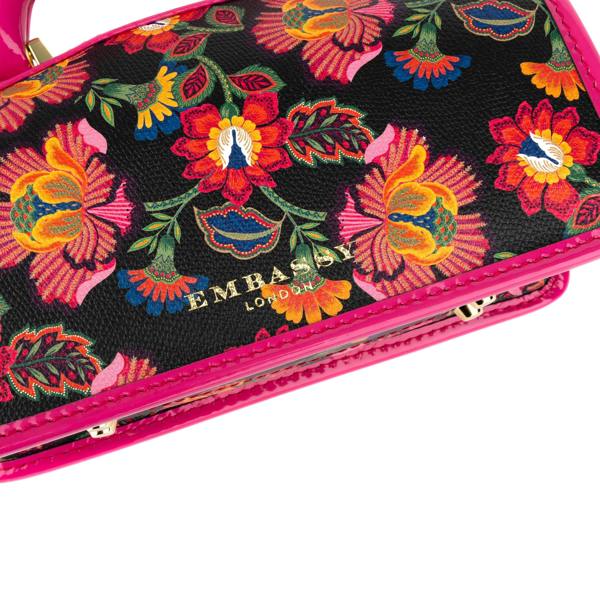 Embassy London Gazelle Mini - Red Flowers - Women’s mini patent leather top handle & crossbody bag