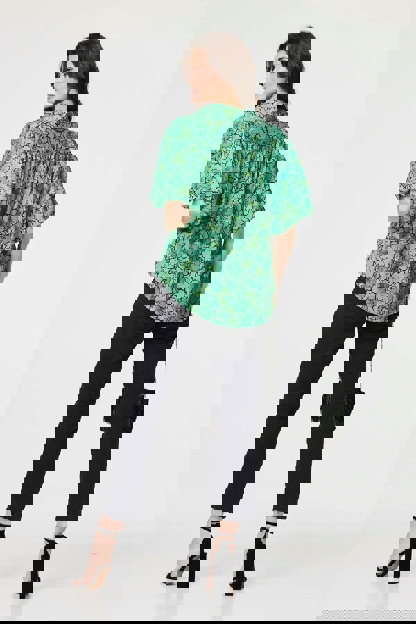 Green | Leaf Print 1/2 Puff Sleeve Blouse