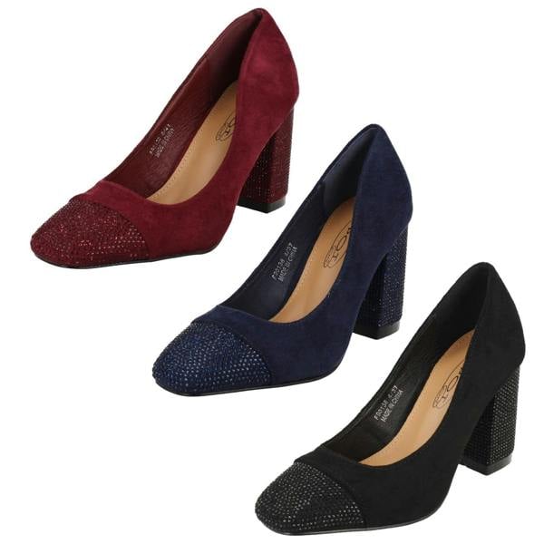 Spot On Ladies Spot On Diamante Heel And Toe Cap Court Shoes  F90138