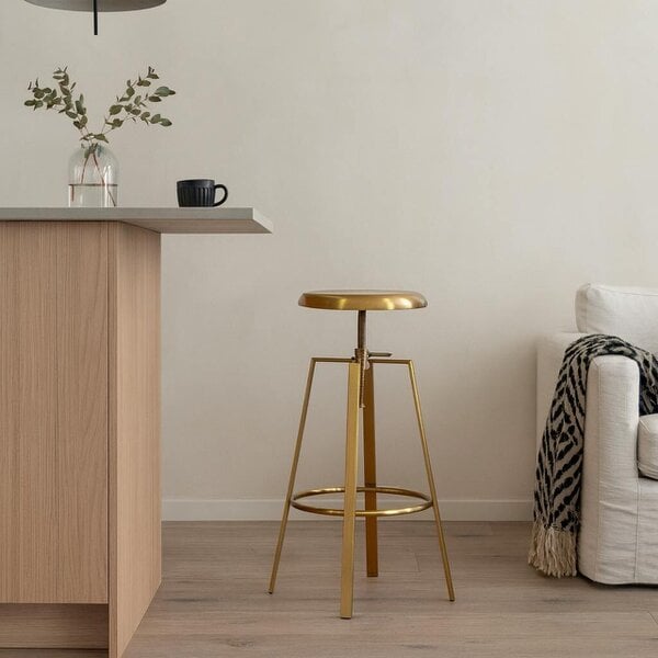Wyld Haus Hobart Gold Brushed Steel Bar Stool With Adjustable Height
