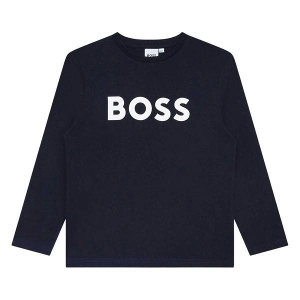 Boss Boys Logo Long-Sleeved T-Shirt - Navy - 