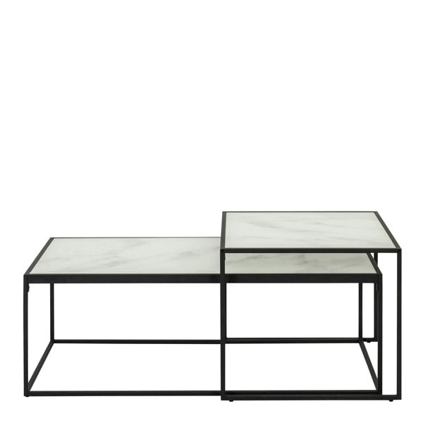 Furniture To Go Bolton Coffee Table Set with White Marble Effect Glass Top & Black Legs