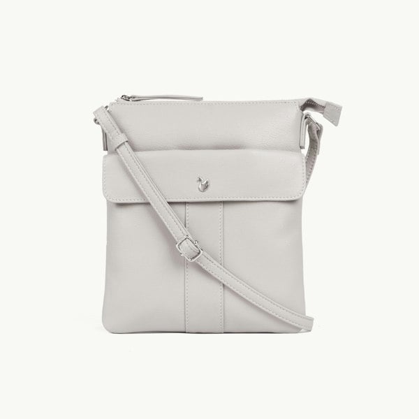 Assots London 'AMBA' Ice Grey Soft Nappa Full Grain Real Leather Crossbody Bag