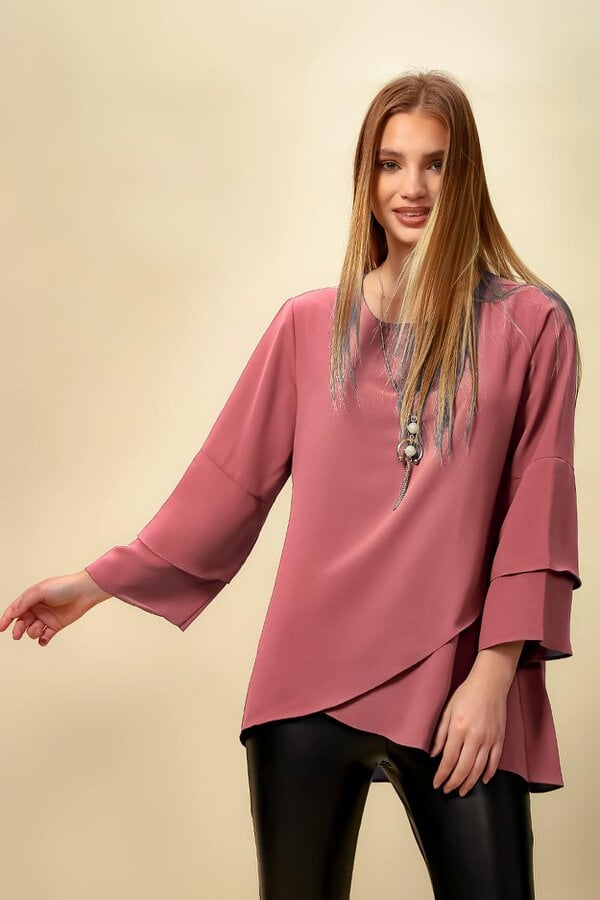 Hoxton Gal Oversized Asymmetric Layered Top in Pink