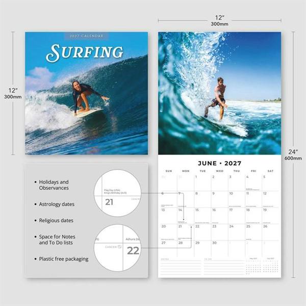 Surfing Calendar 2027, Wall Calendars, Month To View, Sports, Gift