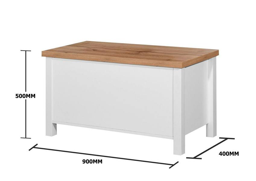 Timber Art Design Astbury Ottoman Blanket Box Chest Bench Seat Storage Cabinet White and Oak