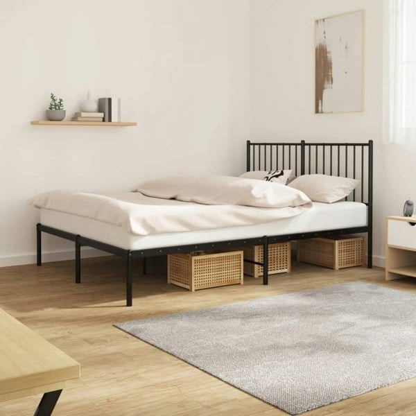 Berkfield Metal Bed Frame with Headboard Black 140x200 cm